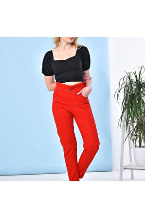 2004 Kadın Likrasız Gabardin Beli Lastikli Jeans Kot Denim Pantolon