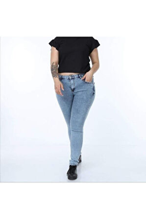 2039 Kadın Likralı Slim Fit Büyük Beden Jeans Kot Denim Pantolon