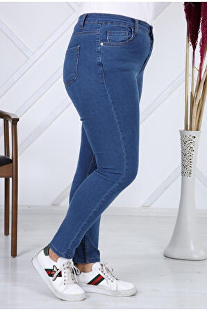 2039 Kadın Likralı Slim Fit Büyük Beden Jeans Kot Denim Pantolon