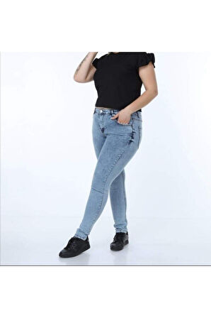 2039 Kadın Likralı Slim Fit Büyük Beden Jeans Kot Denim Pantolon
