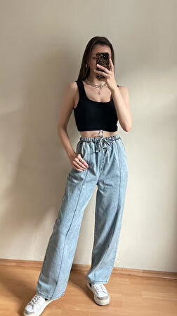 İnce kot salaş pantolon beli lastikli 