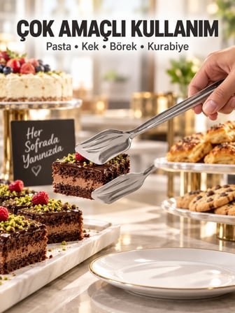 BEYLİNİ Paslanmaz Çelik Pasta Maşası Kek Börek Kurabiye Servis Maşası Tatlı Sunum Maşası Mutfak Servis Aparatı