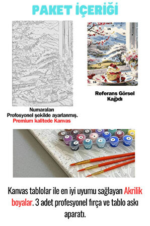 Sayılarla Boyama Çerçeveli Hobi Seti Numaralı Tuval Fırça Boya Dahil Kasnaklı MANZARA PASTA 40X50 Cm