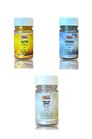 PASTAMARKA PARTİ EVİ MYBAKE YENİLEBİLİR METALİK TOZ 3 LÜ SET GOLD GÜMÜŞ PARLAK  SEDEF  10 GR