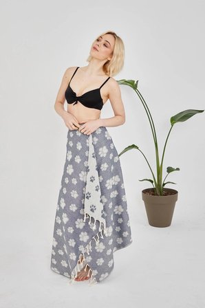 Cottoviva Hediyelik Organik Pati Desenli Peştamal, Havlu, Hamam, Banyo, Plaj, Kadın, Erkek, Unisex