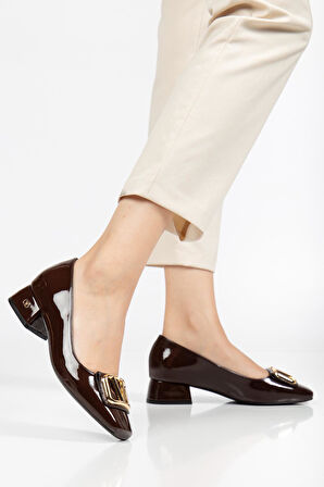 Suins Premium Pauly Model Kadın Orta Topuklu Siyah Kahve Bordo Ayakkabı