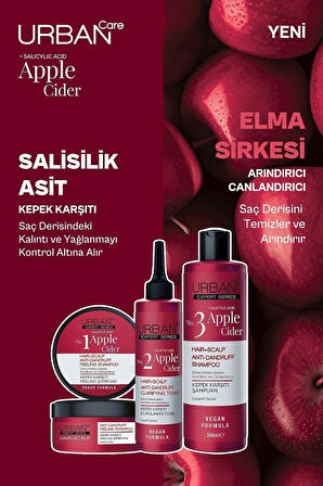 Expert Apple Cider Şampuan 350ml, Saç bakım Toniği 200ml  ve Peeling Şampuan 200ml 3'lü Set