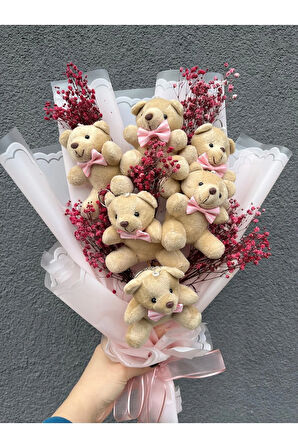 Ayıcık Buketi, Pembe Ayıcık Buketi, Sevgililer Günü Hediyesi, 6'lı Ayıcık Buketi