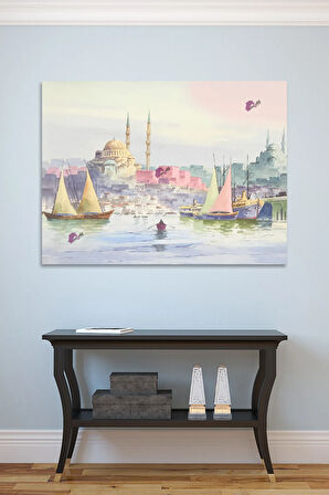 İstanbul Şehir Manzara Pastel Renkli Dekoratif Kanvas Tablo