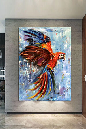 Rekli Papağan Yağlıboya Görünümlü Kanvas Tablo Okullara İşyerlerine Uygun (8 Farklı Ölçü)