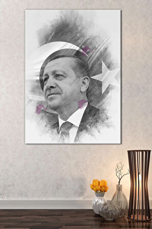 Recep Tayyip Erdoğan Başkan Erdoğan Karakalem Efektli Rte Kanvas Tablo (7 Farklı Ölçü)