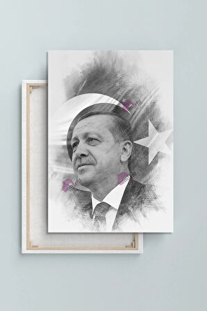Recep Tayyip Erdoğan Başkan Erdoğan Karakalem Efektli Rte Kanvas Tablo (7 Farklı Ölçü)