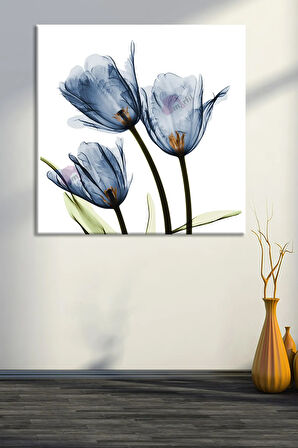 Mavi Lale Suluboya Efektli Kanvas Tablo