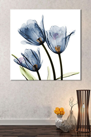 Mavi Lale Suluboya Efektli Kanvas Tablo