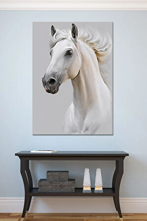 Beyaz Asil At Hayvan Sanatsal Dekoratif Kanvas Tablo (8 Farklı Ölçü)