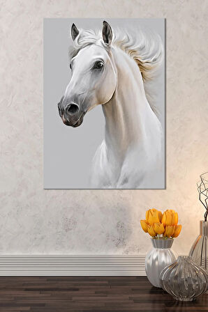 Beyaz Asil At Hayvan Sanatsal Dekoratif Kanvas Tablo (8 Farklı Ölçü)