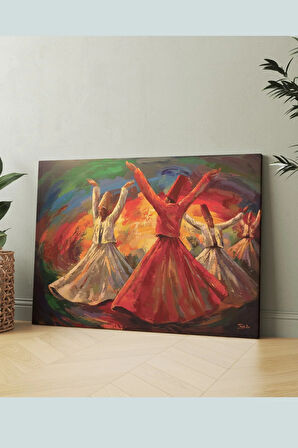 Mevlevi Dervişler Dini Islami Hat Kanvas Tablo