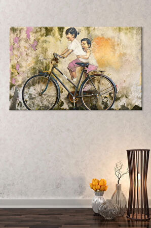 Bisiklet Çocukları Grafiti Sokak Sanatı Kanvas Tablo (7 Farklı Ölçü)