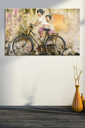 Bisiklet Çocukları Grafiti Sokak Sanatı Kanvas Tablo (7 Farklı Ölçü)