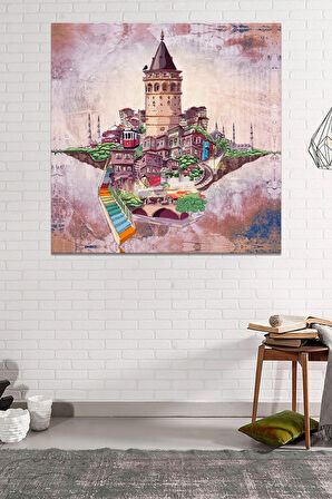 Istanbul Galata Şehir Sanatsal Çizim Kanvas Tablo