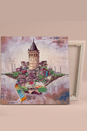 Istanbul Galata Şehir Sanatsal Çizim Kanvas Tablo
