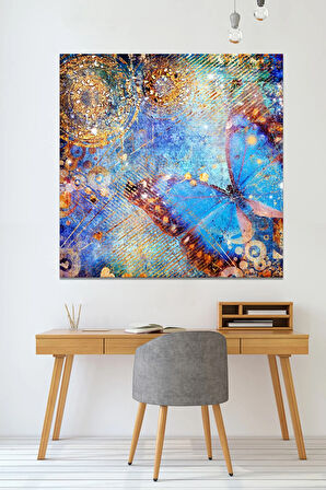 Mavi Kelebek Vintage Kelebek Kanvas Tablo