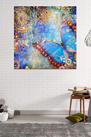 Mavi Kelebek Vintage Kelebek Kanvas Tablo