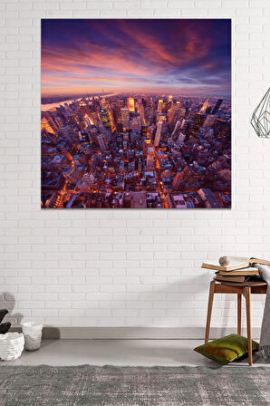 New York Manhathan Gece Şehir Manzara Kanvas Tablo