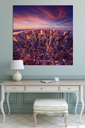New York Manhathan Gece Şehir Manzara Kanvas Tablo