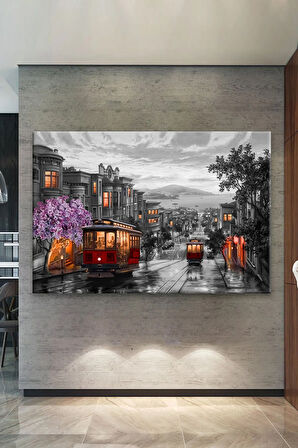 San Francisco Downtown Tramvay Şehir Yaşam Dekaratif Kanvas Tablo (7 Farklı Ölçü)