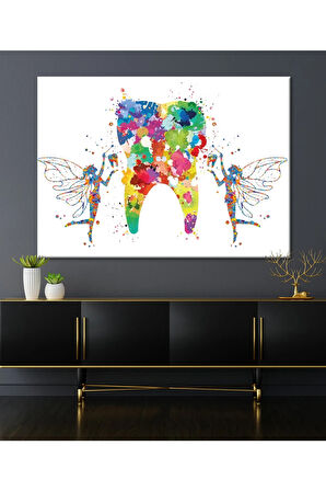 Diş Hekimlerine Doktorlara Hastanelere Özel Suluboya Efektli Diş Perisi Dekoratif Kanvas Tablo