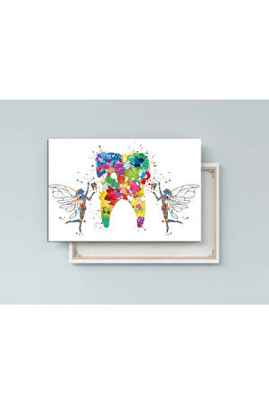 Diş Hekimlerine Doktorlara Hastanelere Özel Suluboya Efektli Diş Perisi Dekoratif Kanvas Tablo