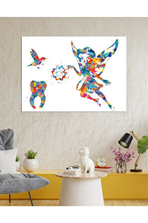 Diş Doktorlarına Hastanelere Özel Suluboya Efektli Diş Perisi Kanvas Tablo (8 Farklı Ölçü)