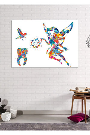 Diş Doktorlarına Hastanelere Özel Suluboya Efektli Diş Perisi Kanvas Tablo (8 Farklı Ölçü)