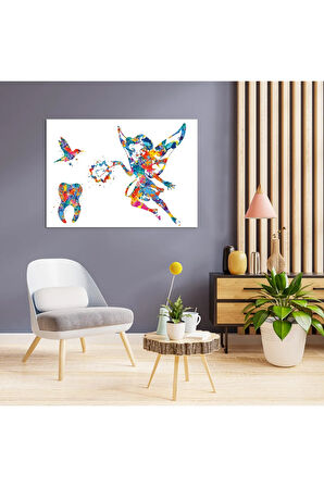 Diş Doktorlarına Hastanelere Özel Suluboya Efektli Diş Perisi Kanvas Tablo (8 Farklı Ölçü)