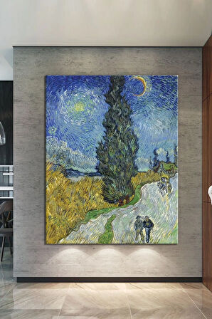 Vincent Van Gogh Selvili Ve Yıldızlı Yol Road With Cypress And Star (8 Farklı Ölçü)