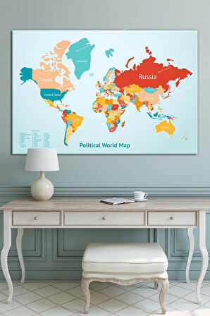 Dünya Haritası World Map Dekoratif Kanvas Tablo