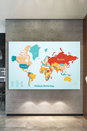 Dünya Haritası World Map Dekoratif Kanvas Tablo