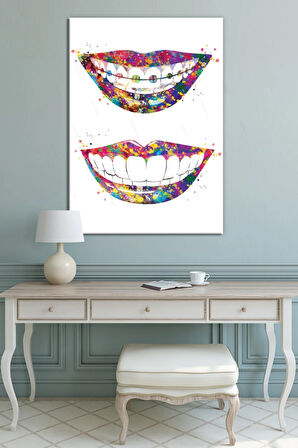 Diş Hekimlerine Doktorlara Hastanelere Özel Suluboya Efektli Dekoratif Kanvas Tablo 8 Farklı Ölçü