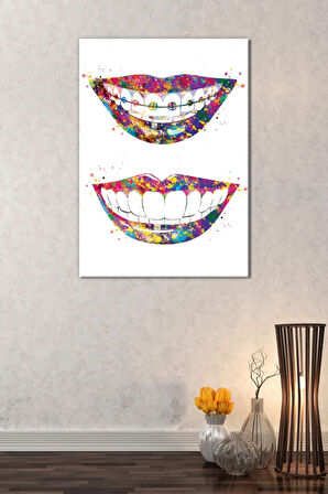 Diş Hekimlerine Doktorlara Hastanelere Özel Suluboya Efektli Dekoratif Kanvas Tablo 8 Farklı Ölçü