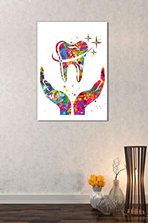 Diş Hekimlerine Doktorlara Hastanelere Özel Suluboya Efektli Kanvas Tablo ( 8 Farklı Ölçü )