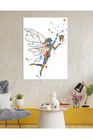 Diş Hekimlerine Doktorlara Hastanelere Özel Suluboya Efektli Dekoratif Kanvas Tablo