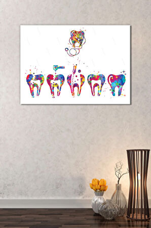 Diş Doktorlarına Hastanelere Özel Suluboya Efektli Dekoratif Kanvas Tablo