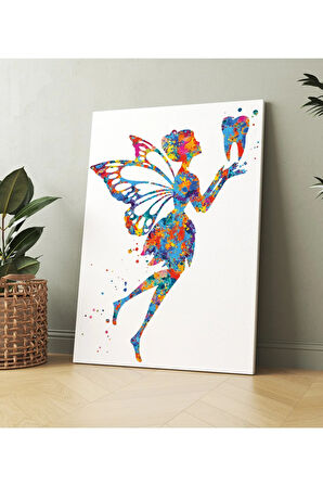 Diş Hekimlerine Hastanelere Özel Suluboya Efektli Diş Perisi Kanvas Tablo (8 Farklı Ölçü)