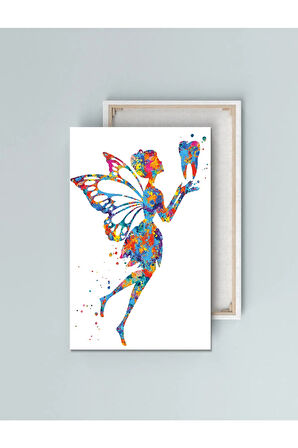 Diş Hekimlerine Hastanelere Özel Suluboya Efektli Diş Perisi Kanvas Tablo (8 Farklı Ölçü)