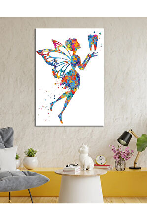 Diş Hekimlerine Hastanelere Özel Suluboya Efektli Diş Perisi Kanvas Tablo (8 Farklı Ölçü)