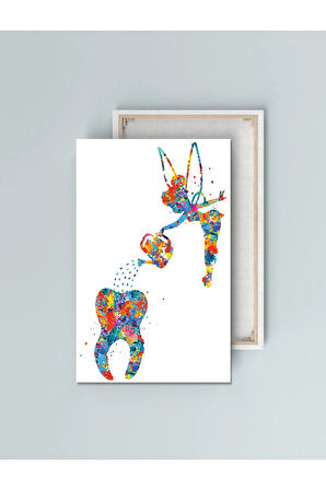 Diş Doktorlarına Hastanelere Özel Suluboya Efektli Diş Perisi Kanvas Tablo (8 Farklı Ölçü)