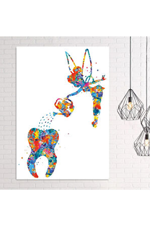 Diş Doktorlarına Hastanelere Özel Suluboya Efektli Diş Perisi Kanvas Tablo (8 Farklı Ölçü)