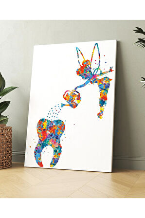 Diş Doktorlarına Hastanelere Özel Suluboya Efektli Diş Perisi Kanvas Tablo (8 Farklı Ölçü)