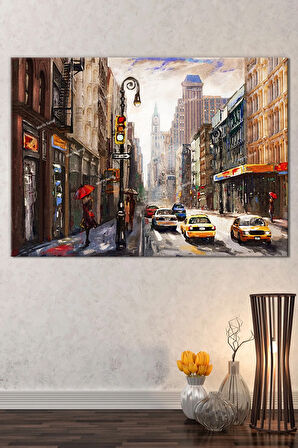 Yeni Yıl New Year Yılbaşı Kış Suluboya Efektli Dekoratif Kanvas Tablo (8 Farklı Ölçü)